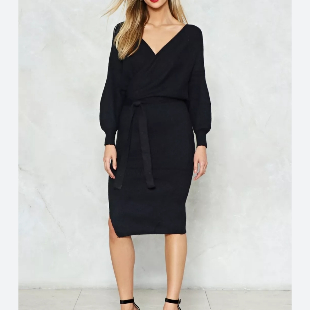 Fashion Nova Black Knit Ribbed Dress